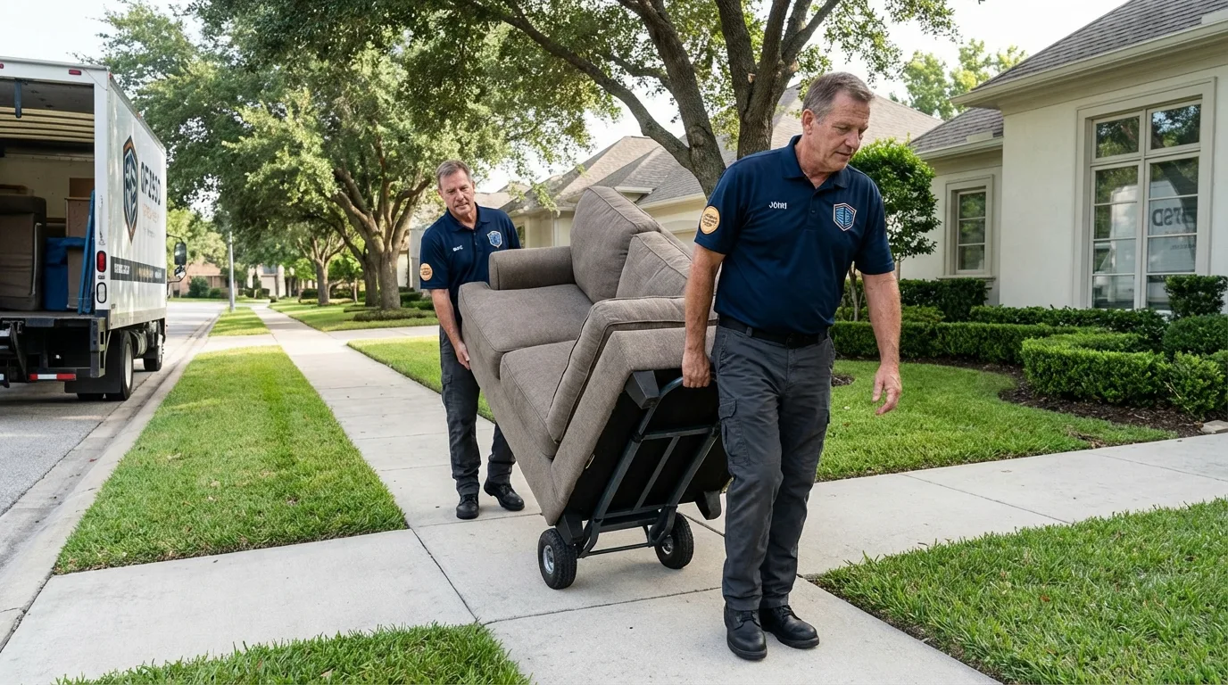 Local residential moving crew loading furniture in Pilot Point, TX