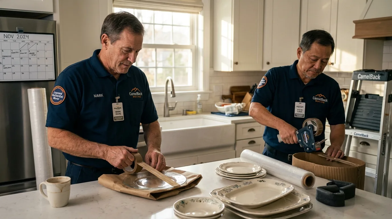 Professional crew packing kitchen dishware in Pilot Point, TX